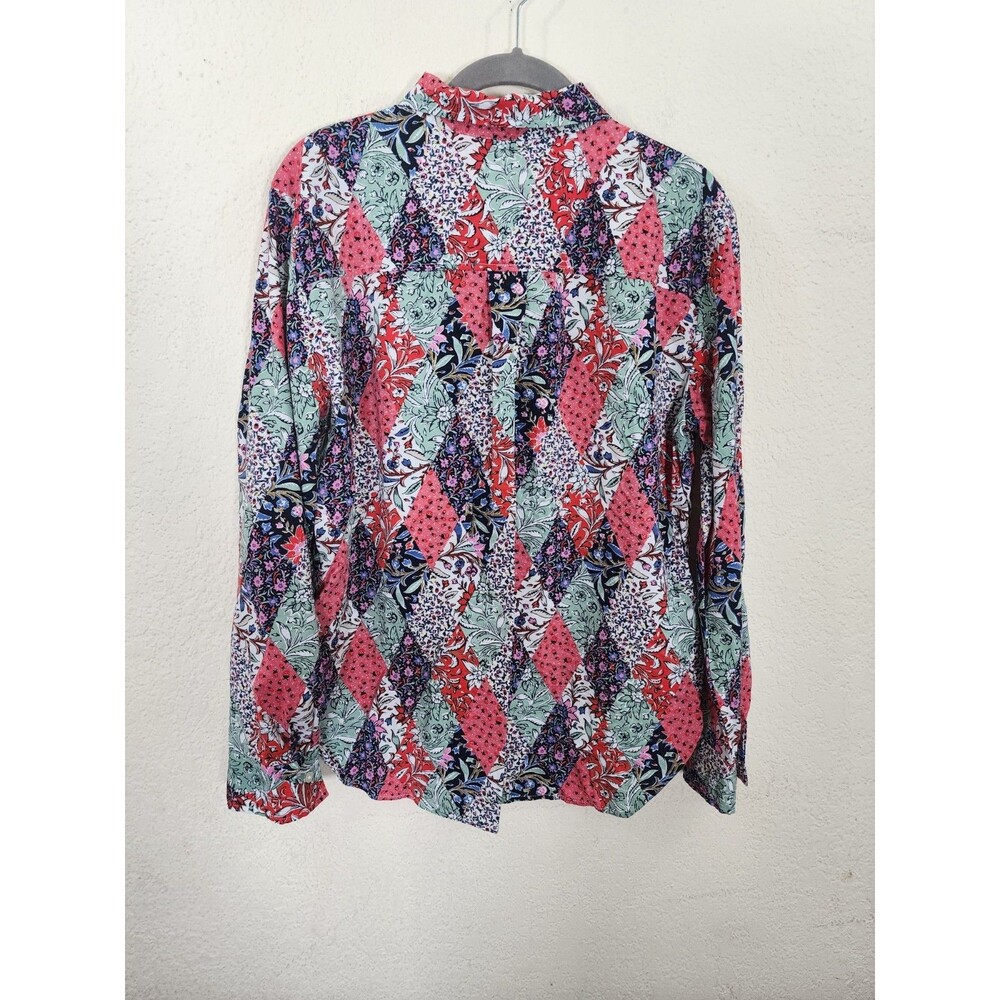 LOFT Womens Shirt Large L Red Pink Patchwork Floral Button Up Long Sleeve - Picture 3 of 7